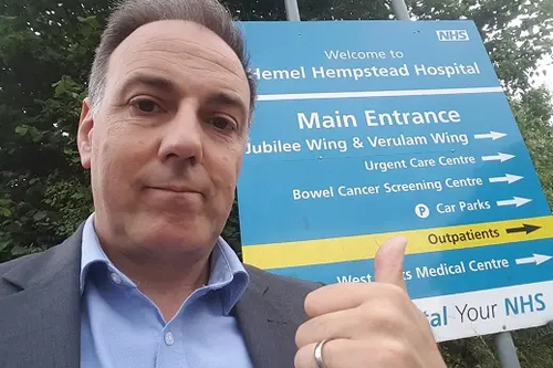 Cllr Adrian England outside Hemel Hospital