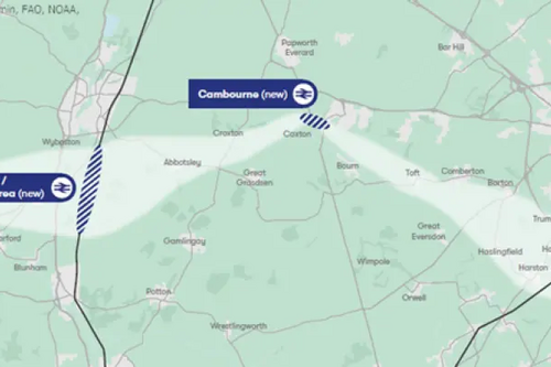 East West Rail route through Cambourne