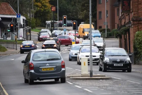 Traffic at Eaton on Eaton Street at the busy junction with Bluebell Road to the left, and Church Lane to the right. Picture: Denise Bradley